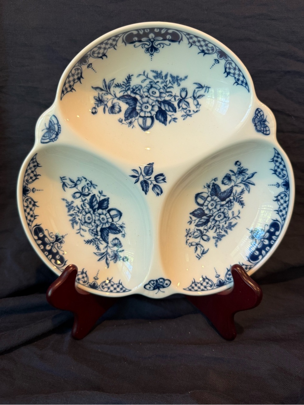 Hanbury 3-Part Blue and White Relish Dish by Royal Worcester